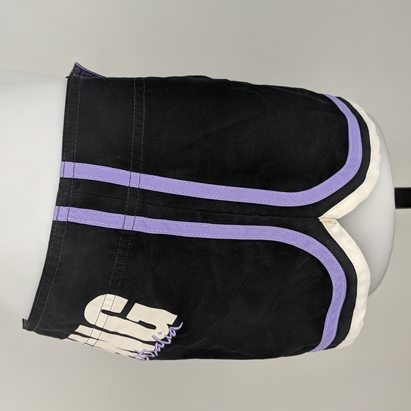 Billabong Womens Board Shorts Size 10 Black White Purple Trim Pearl Snap Zip-Fly - Picture 5 of 12